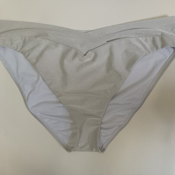 Bar III Womens Shimmer High-Leg Bikin Ivory XL - Picture 2 of 4